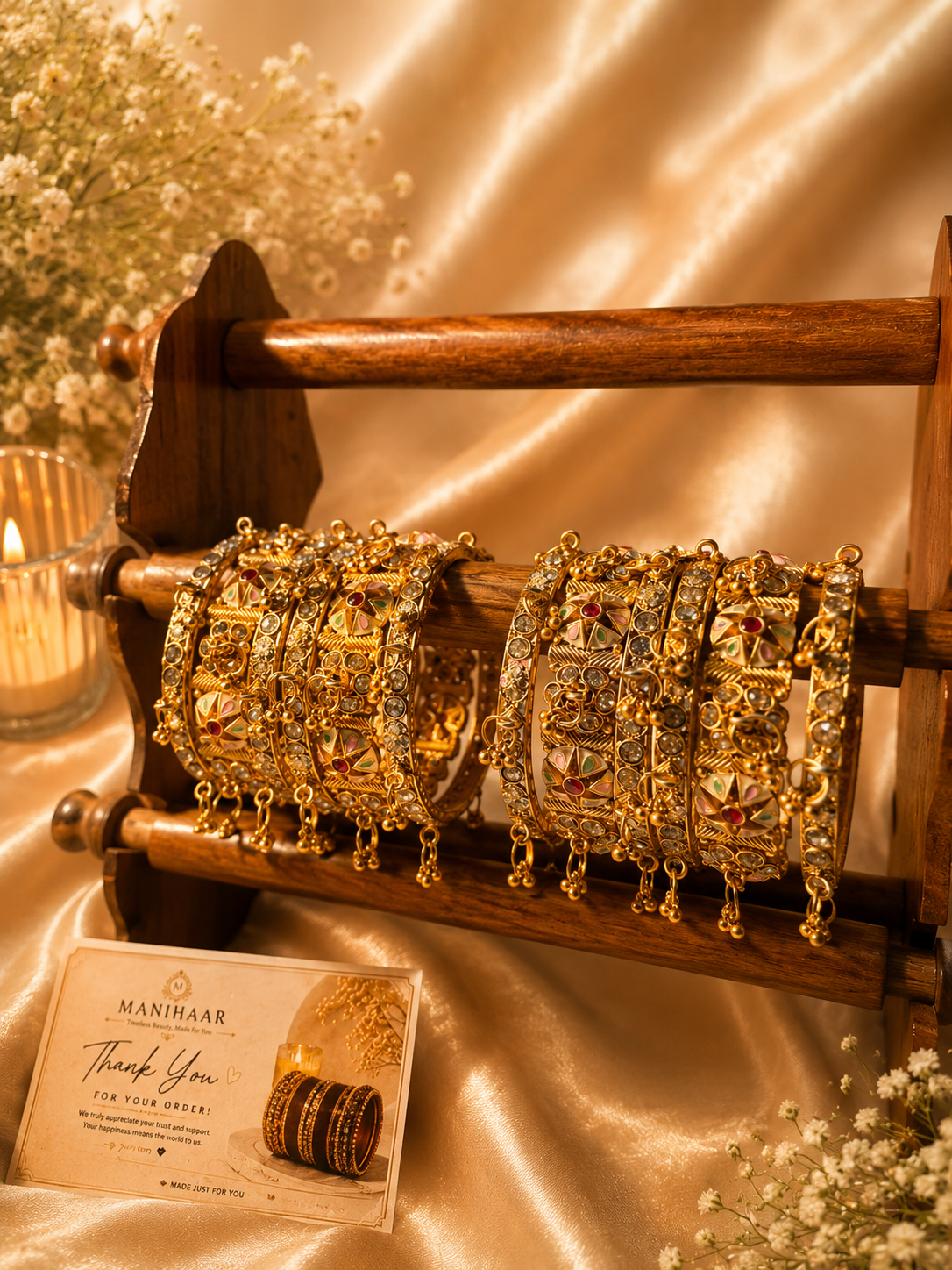 Nazaakat Gold Finish Bridal Kangan | Heritage Brass Bangles for Women