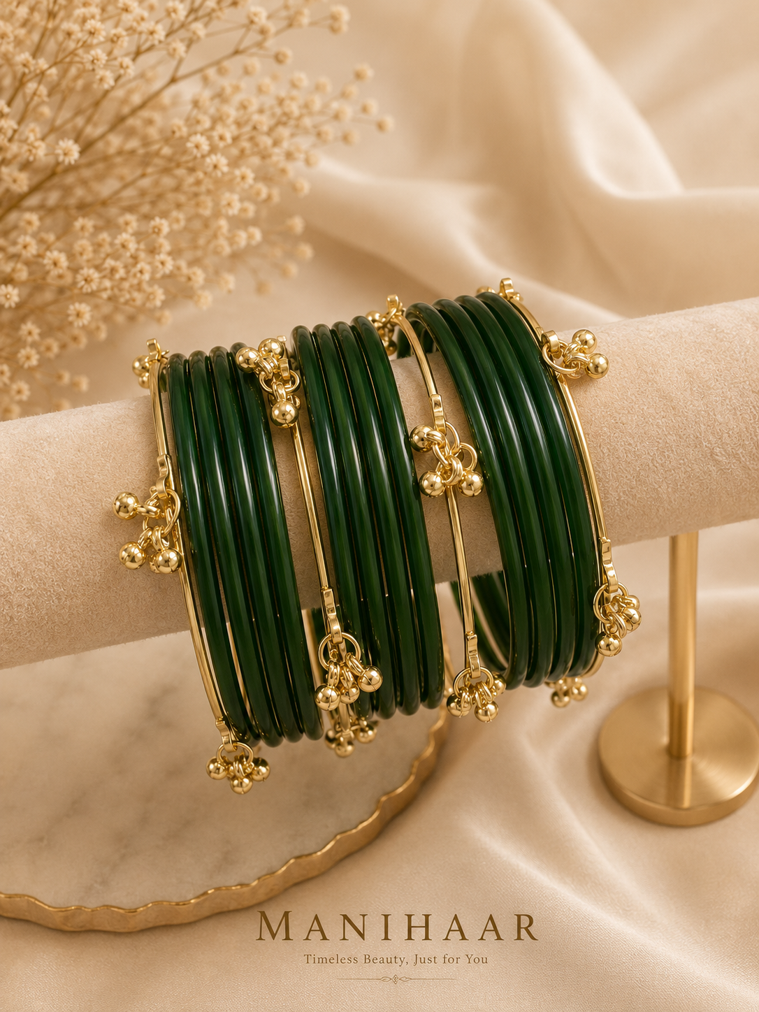 Green Kashmiri Ghungroo Bangles | Bridal Collection (single hand)