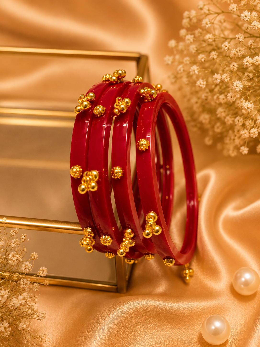 Red Kashmiri Ghungroo Sheep Kangan | Luxury Ethnic Jewelry