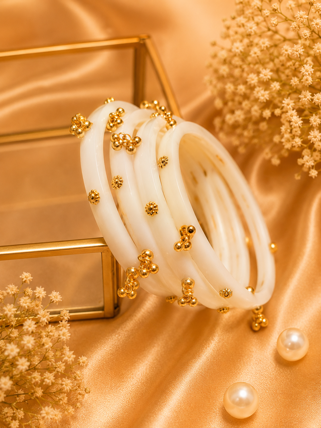 White Kashmiri Ghungroo Sheep Kangan | Luxury Ethnic Jewelry