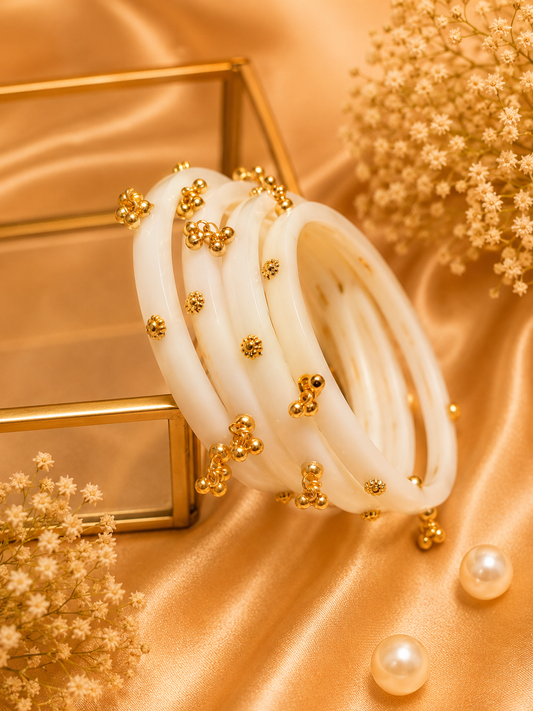 White Kashmiri Ghungroo Sheep Kangan | Luxury Ethnic Jewelry