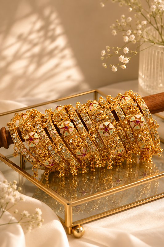 Nazaakat Gold Finish Bridal Kangan | Heritage Brass Bangles for Women