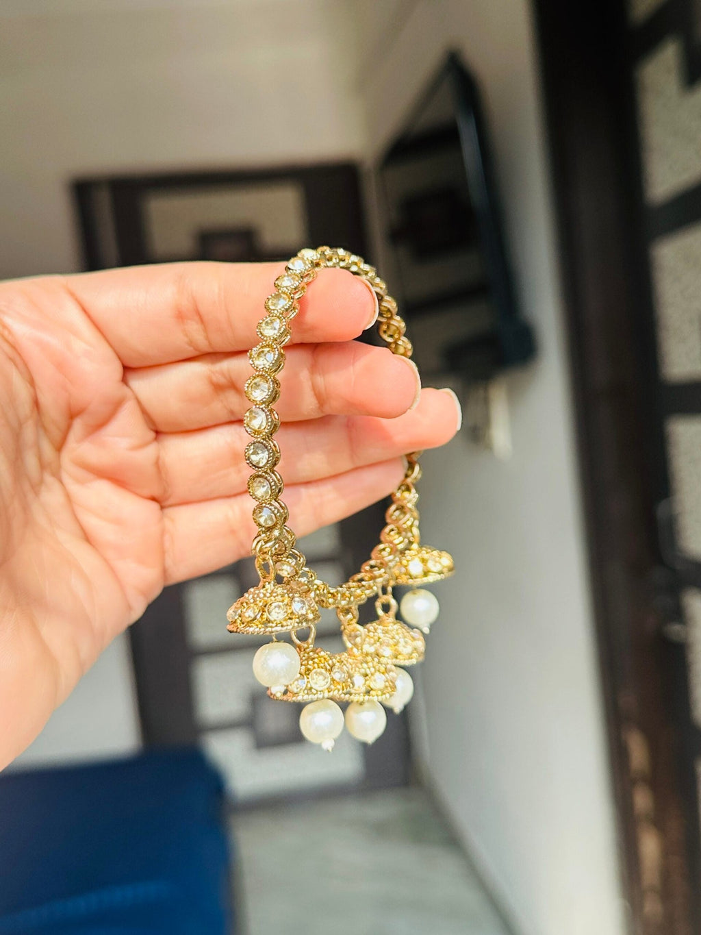 Indian 5 Jhumka Polki Bangles with moti