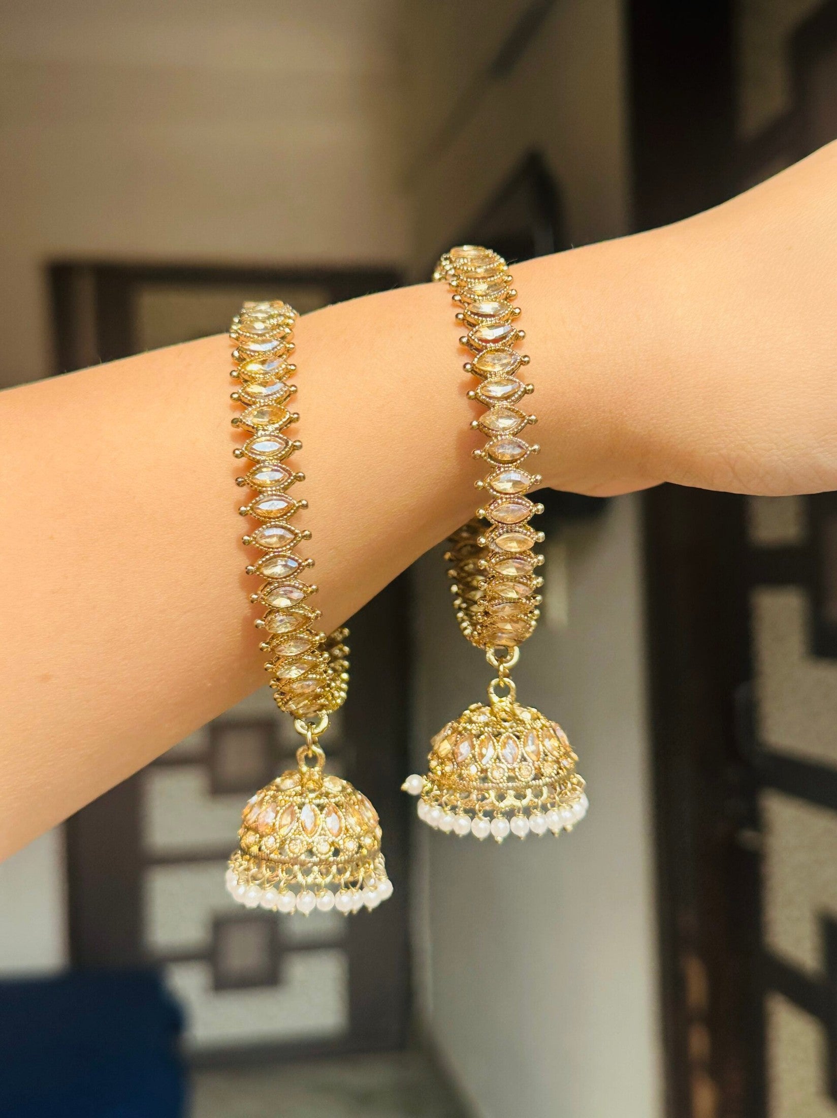 Kundan Polki Jhumka Hanging Bangles