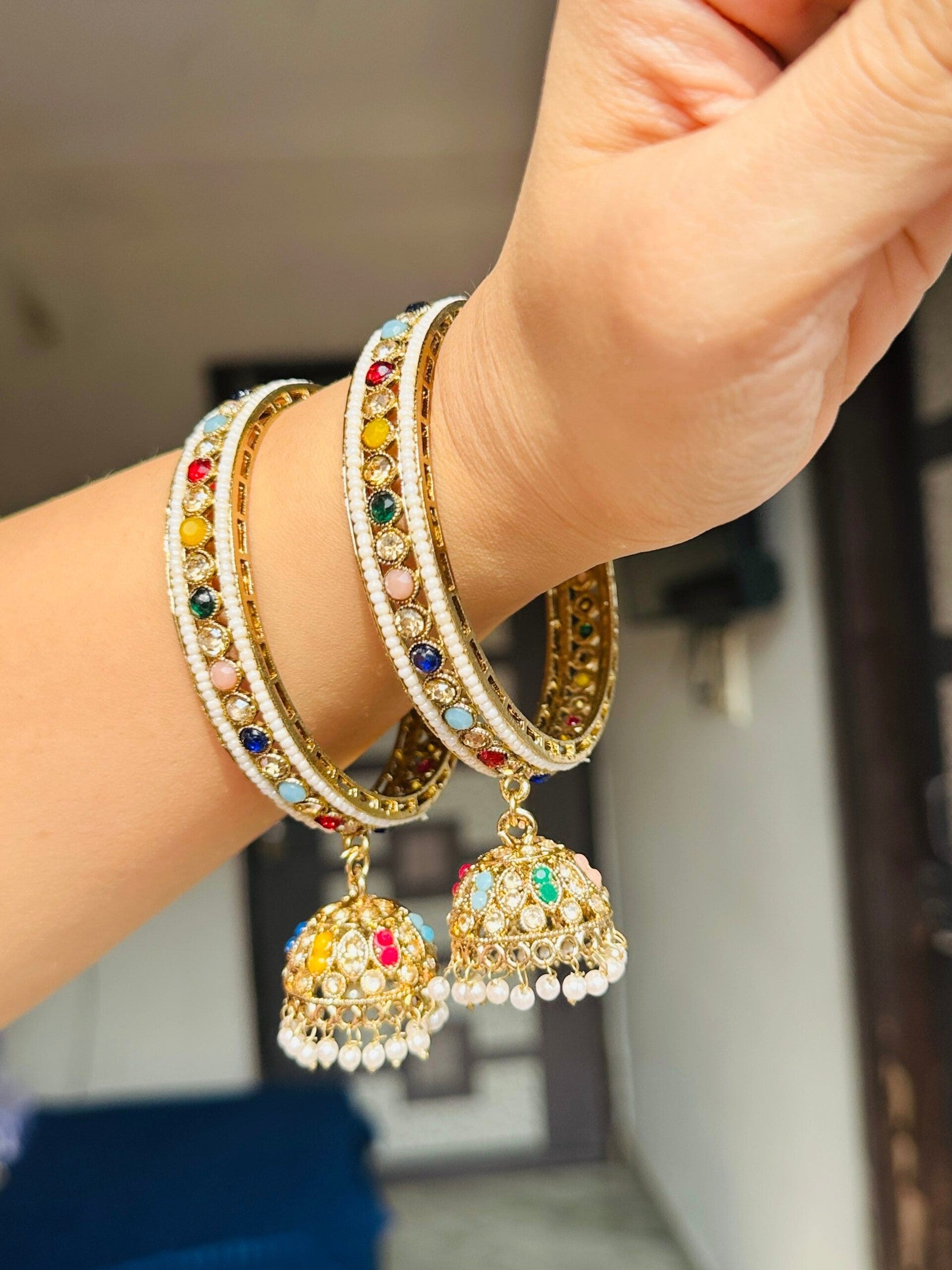 Trending Multicolour Polki Single Jhumka Bangle