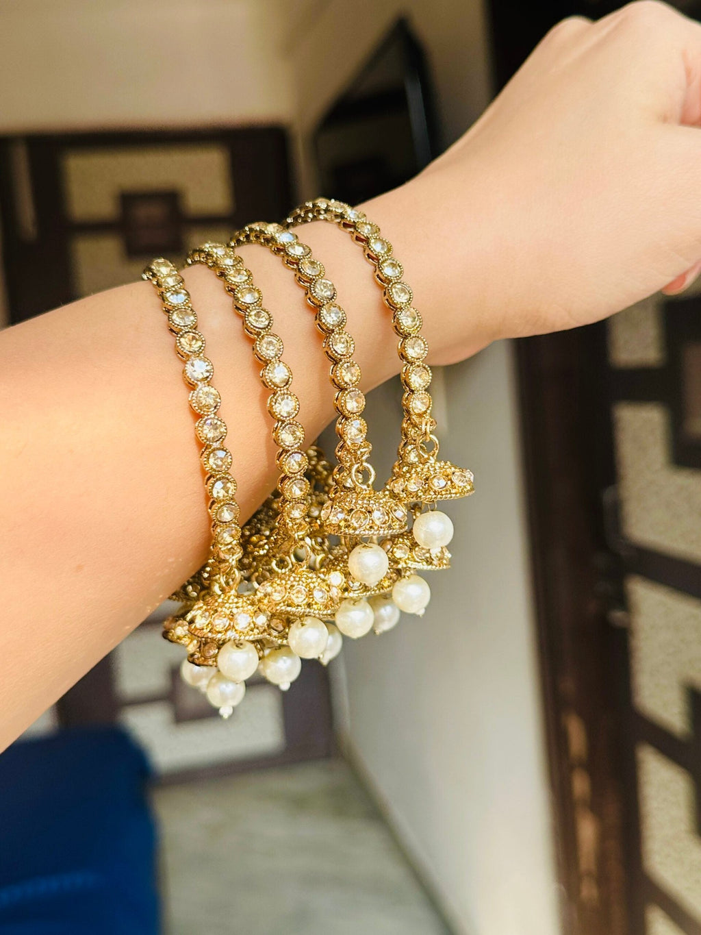 Indian 5 Jhumka Polki Bangles with moti