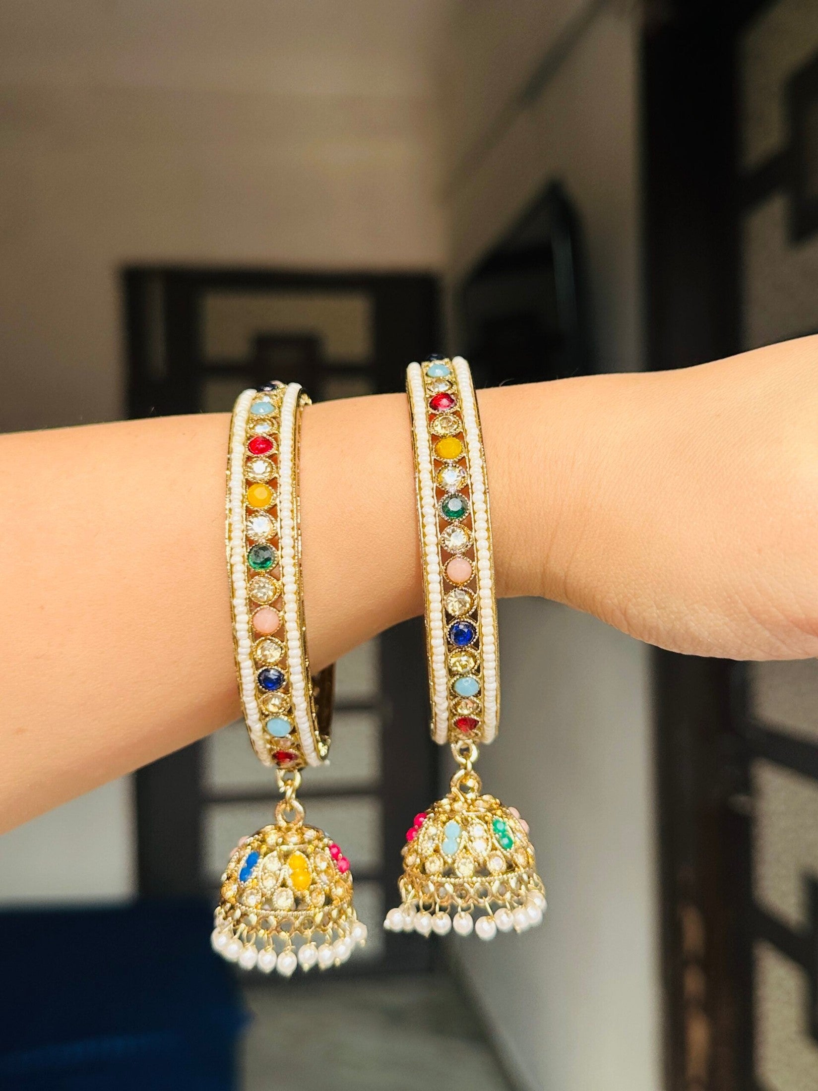 Trending Multicolour Polki Single Jhumka Bangle