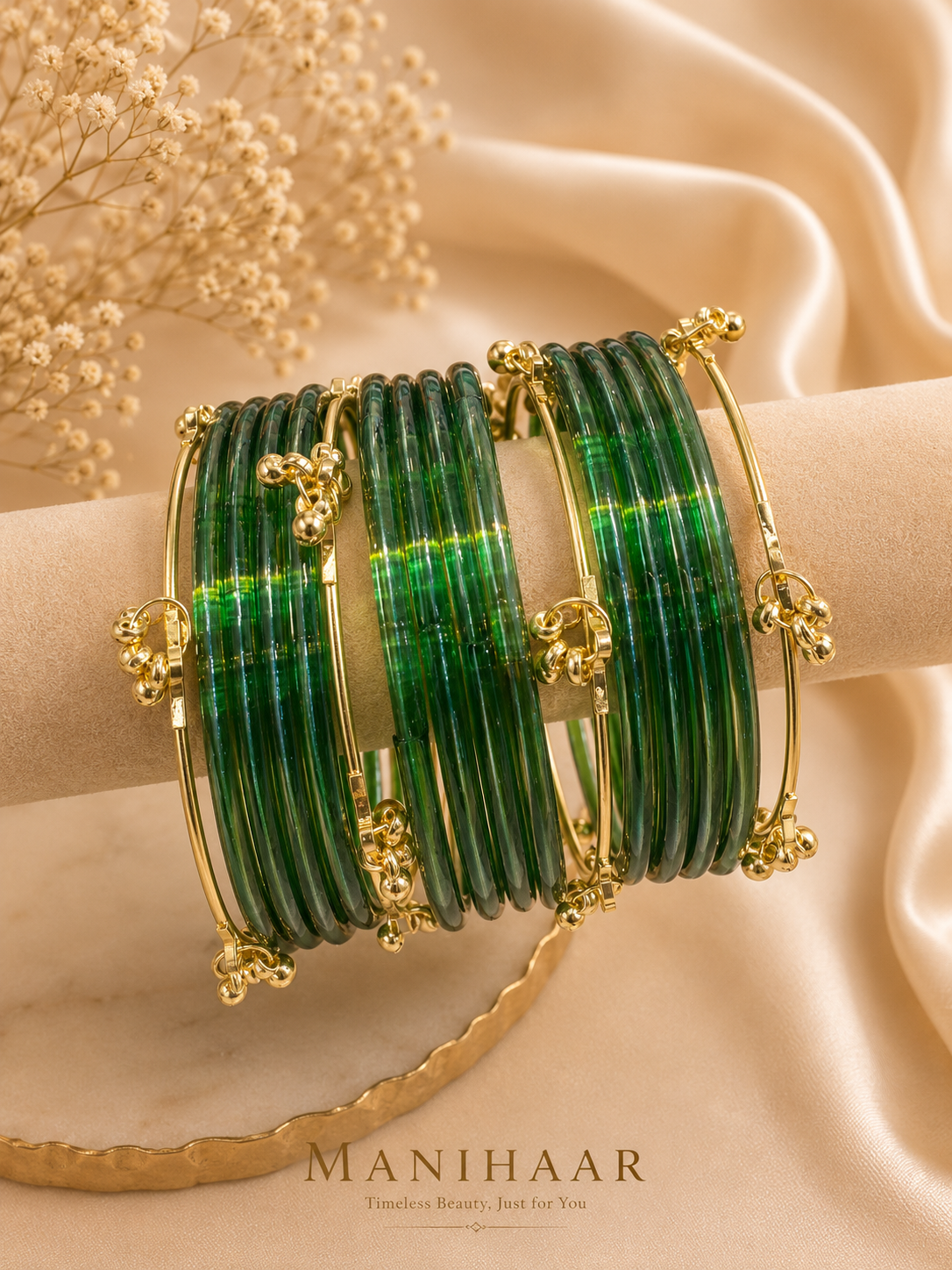 Premium Green Bangles with Kashmiri Ghungroo (single hand)