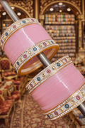 Traditional Pink Punjabi Chuda with White Dot Design