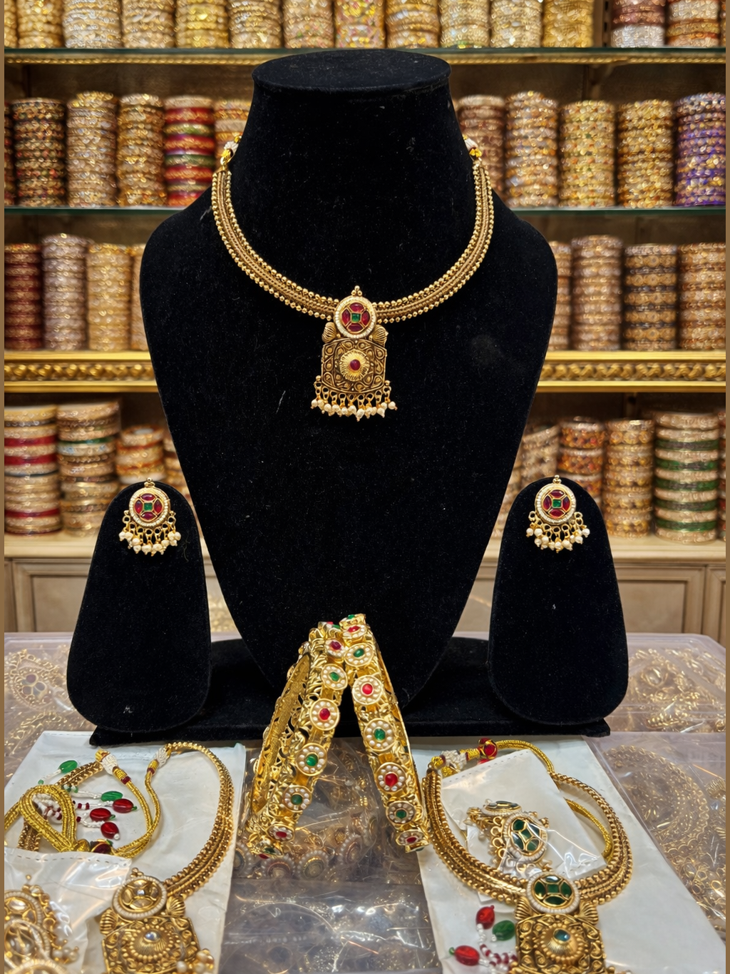 Rajwadi necklace set with matching bangles combo