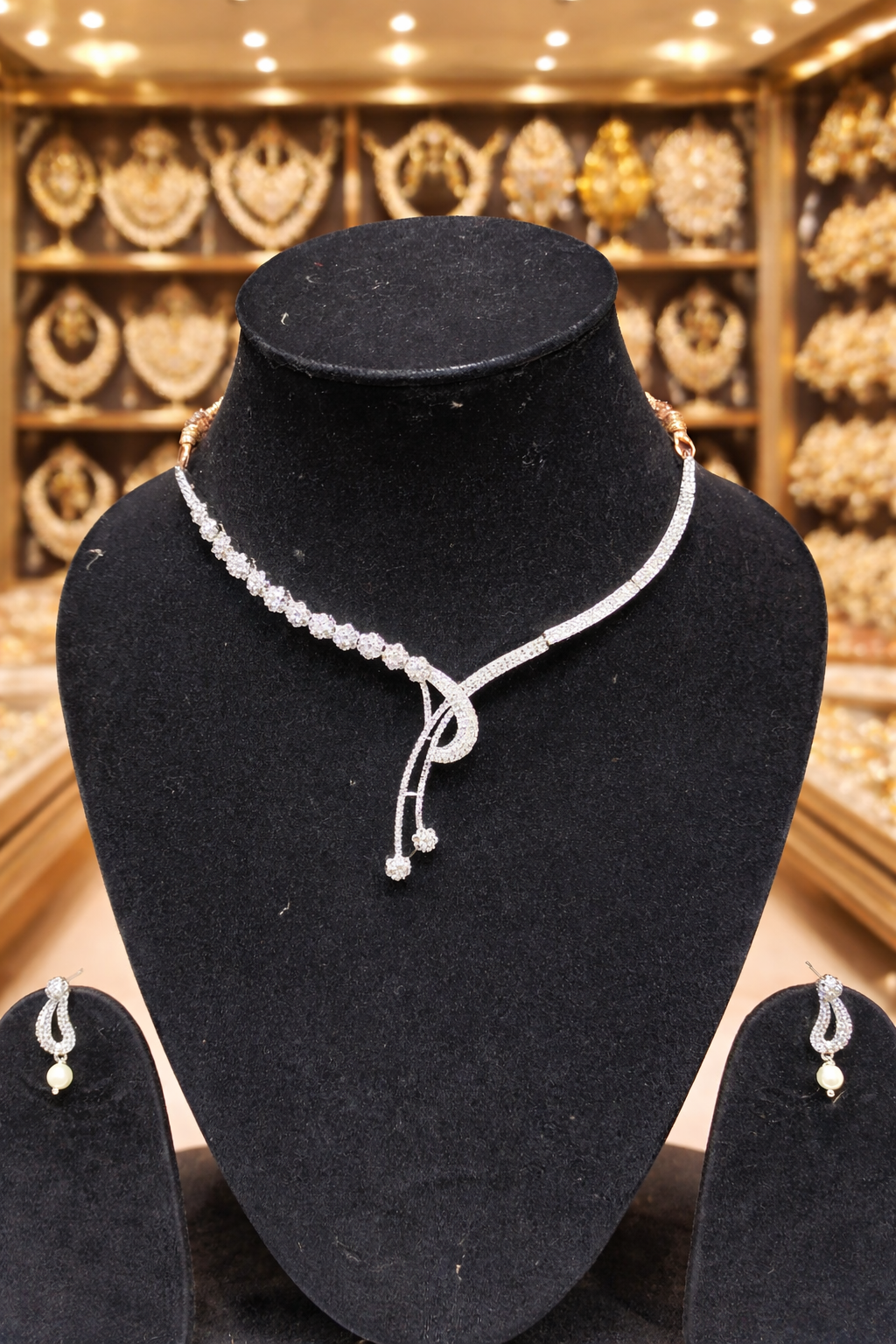 Rhodium plated American Diamond necklace set