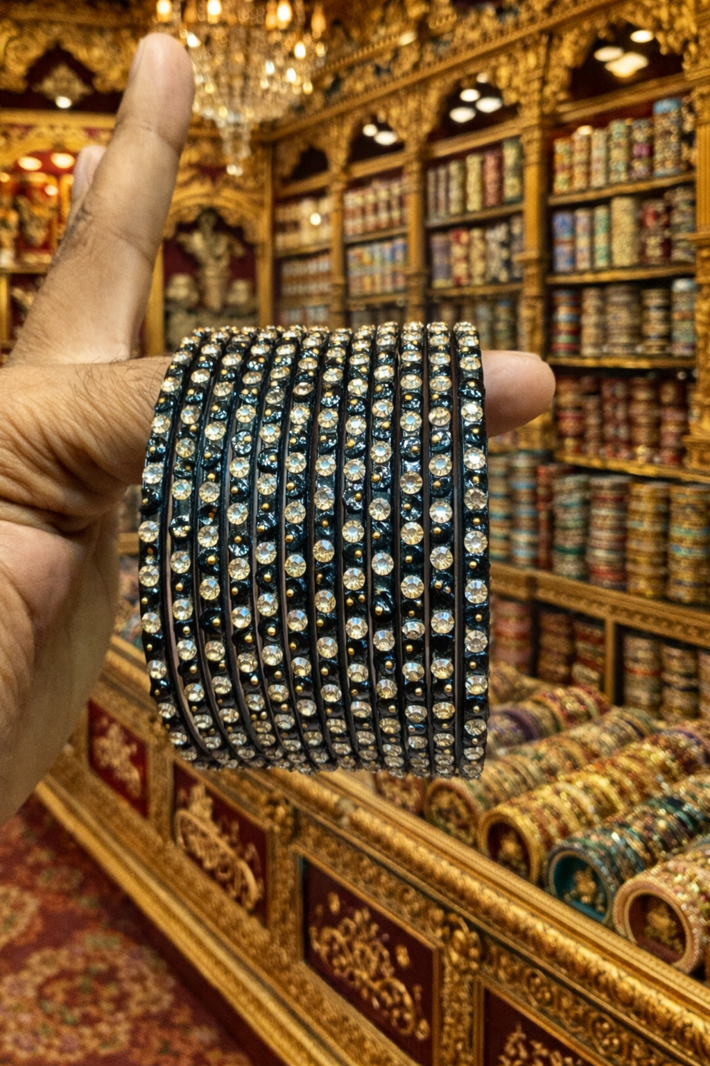 Zircon stone bangles moon design (set of 12)