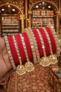 Kundan Jhumka Style Red Metal Bangles Set – Traditional Jewellery