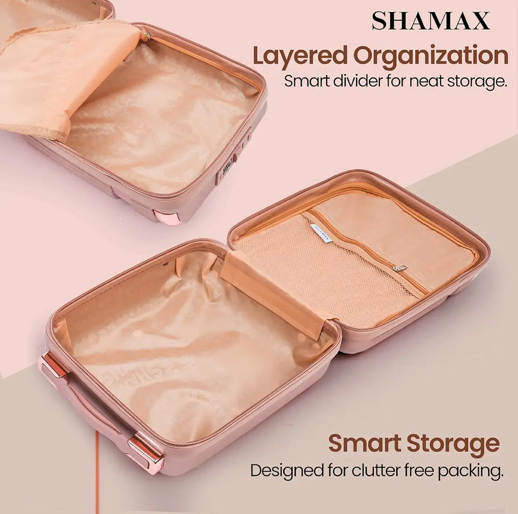 SHAMAX Vanity Box Organiser Case (Waterproof) ABS (Travel-Friendly) Stylish Cosmetic Storage Box for Jewellery, Skincare & Beauty Storage (Rose Gold)