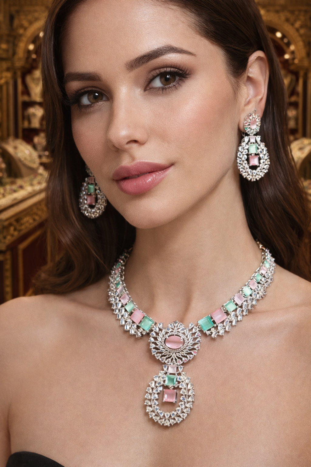 American diamond necklace set in mint color