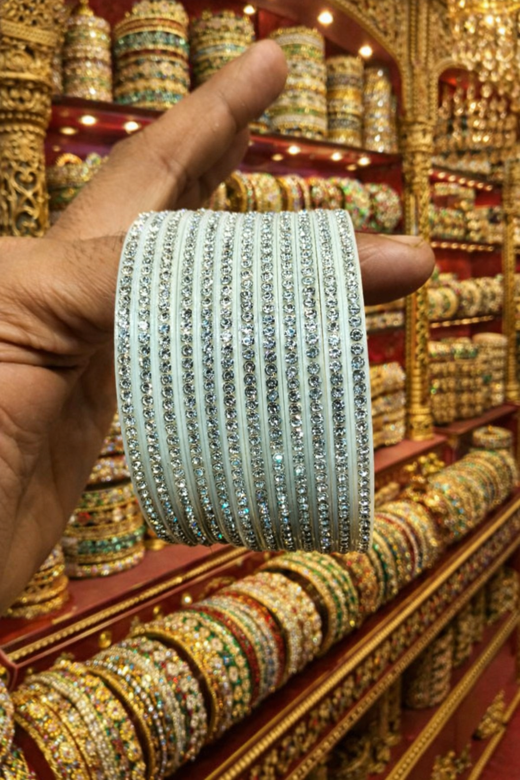 Silver stone plastic bangles (set of 12)