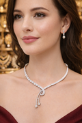 Rhodium plated American Diamond necklace set
