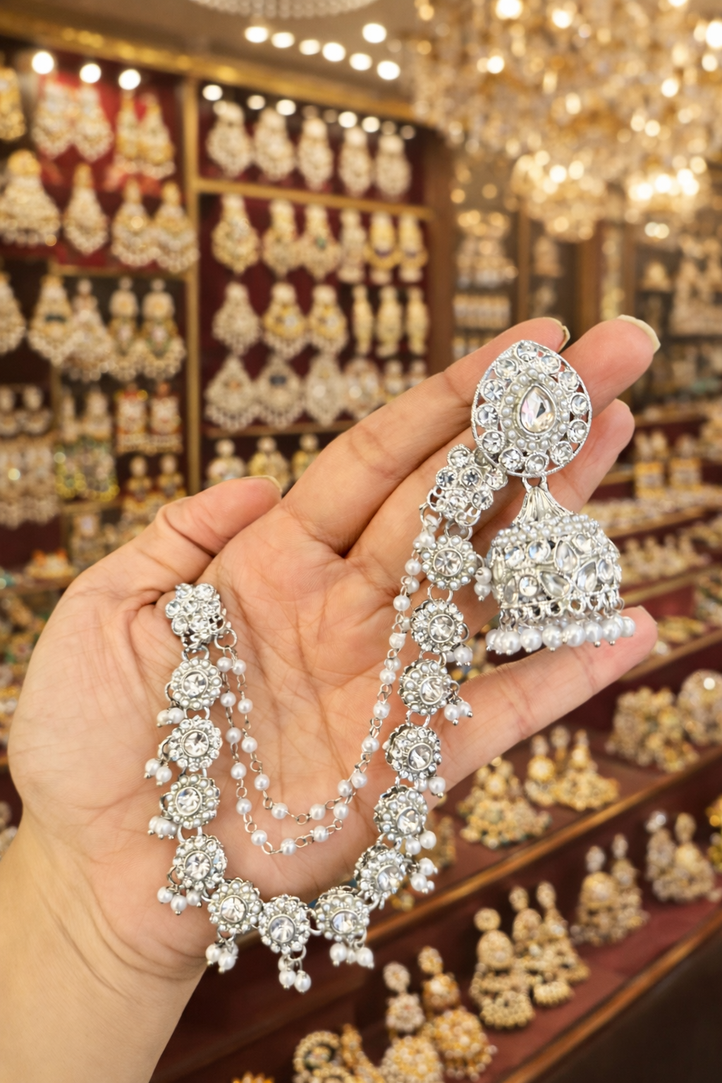 Silver bahubali jhumka detachable