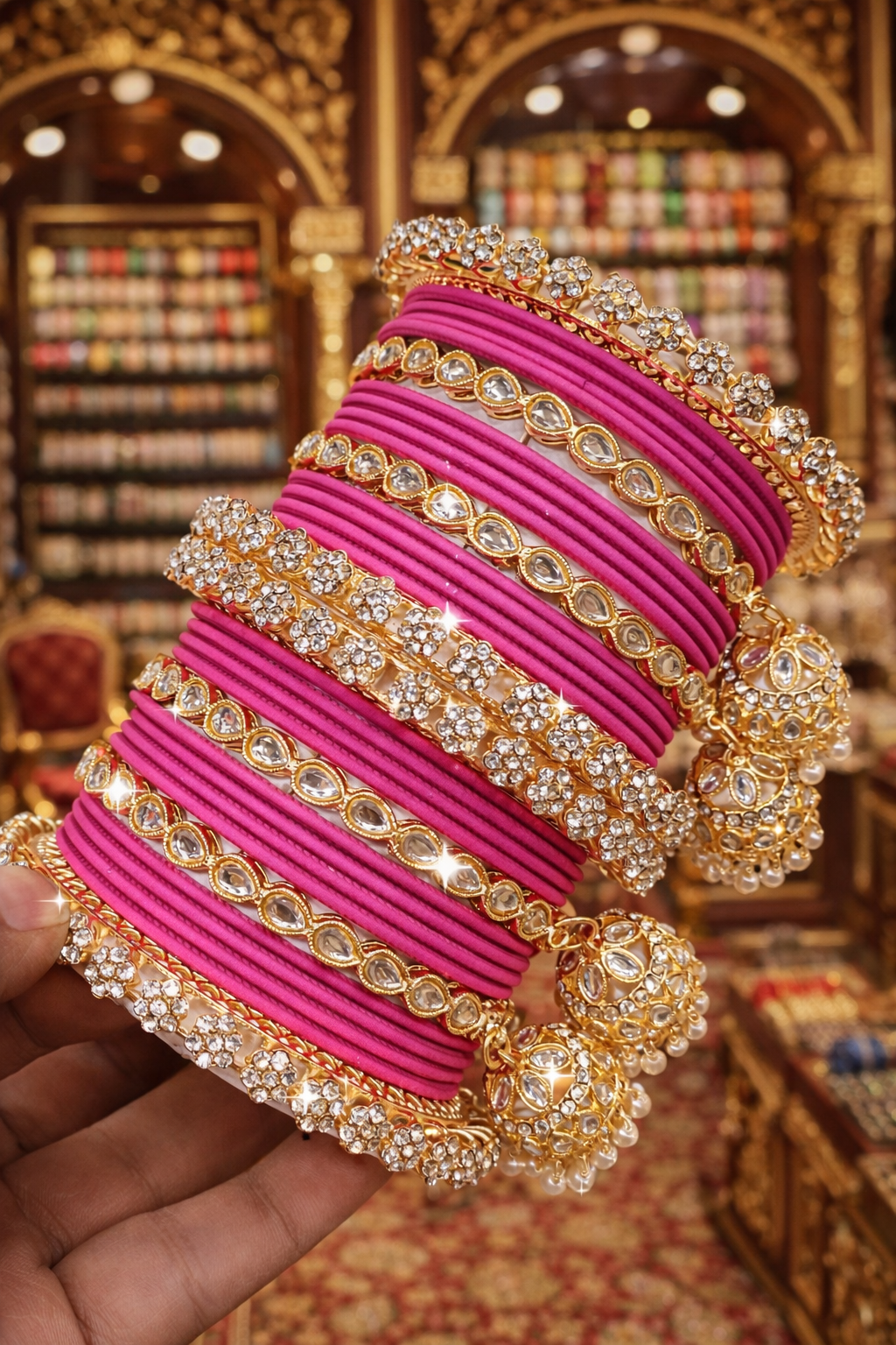 Elegant Pink Jhumka Bangles Set for Festive & Ethnic Wear