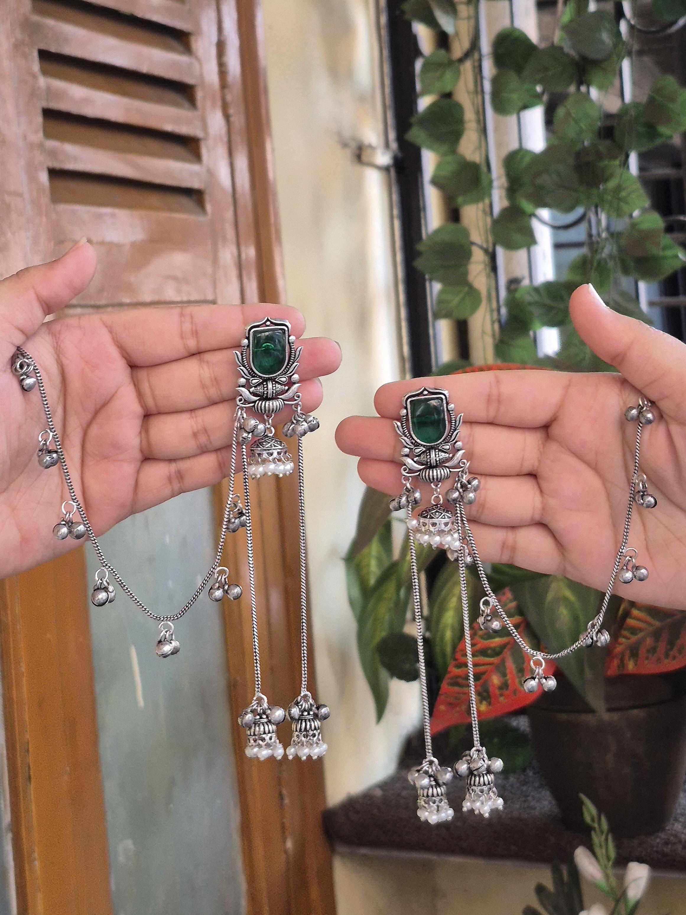 Boho Kashmiri earrings exclusive in silver plating