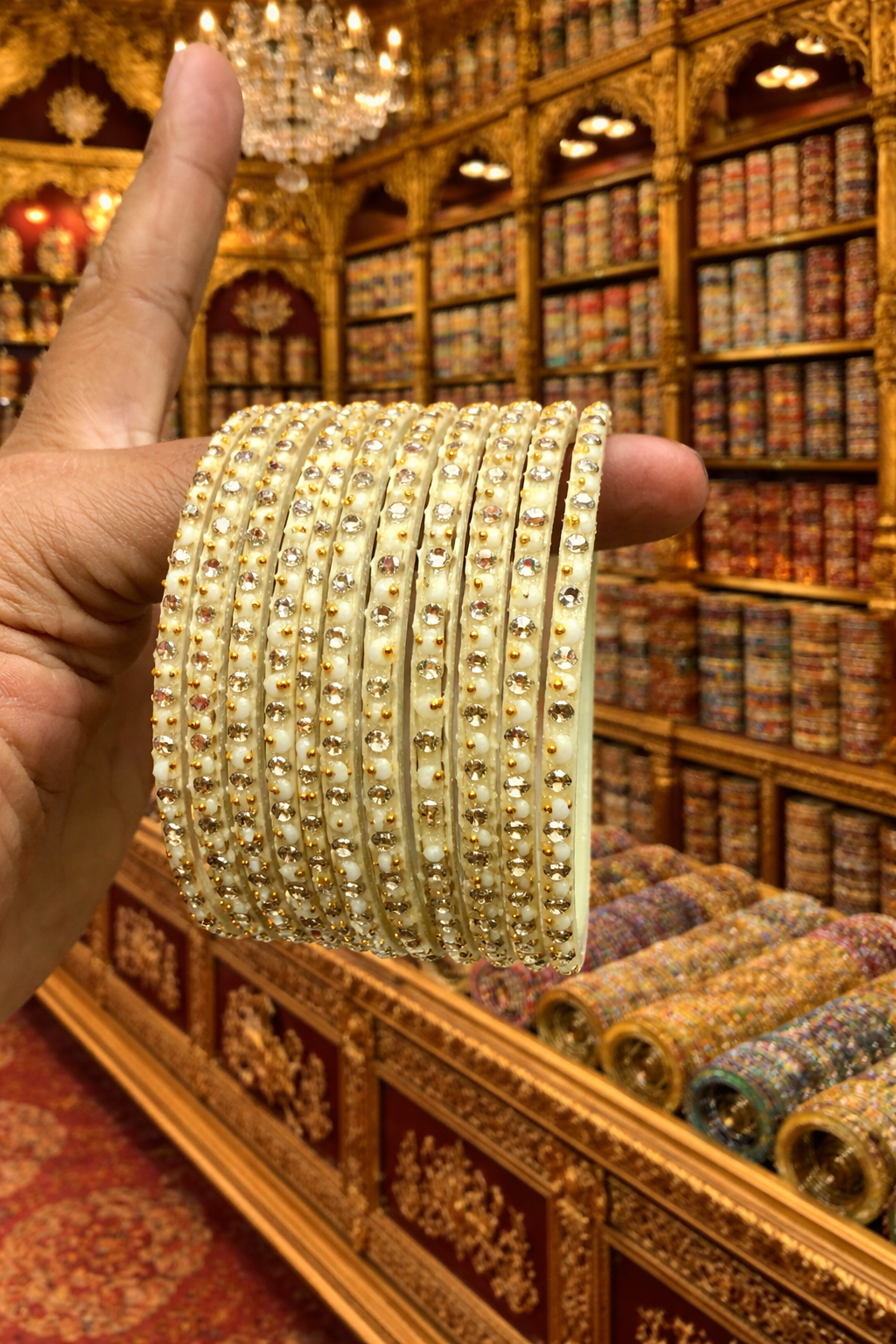 Zircon stone bangles moon design (set of 12)