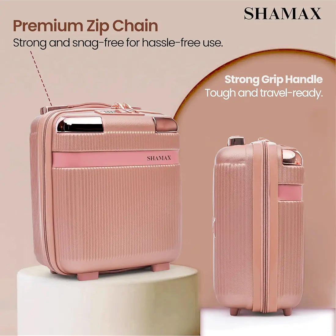 SHAMAX Vanity Box Organiser Case (Waterproof) ABS (Travel-Friendly) Stylish Cosmetic Storage Box for Jewellery, Skincare & Beauty Storage (Rose Gold)