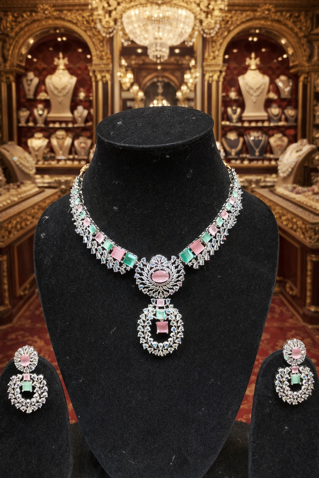 American diamond necklace set in mint color
